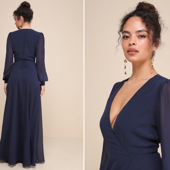 LULU's Special Event Wedding Bridesmaid Flowy Romantic Wrap Dress - Picture 7 of 8